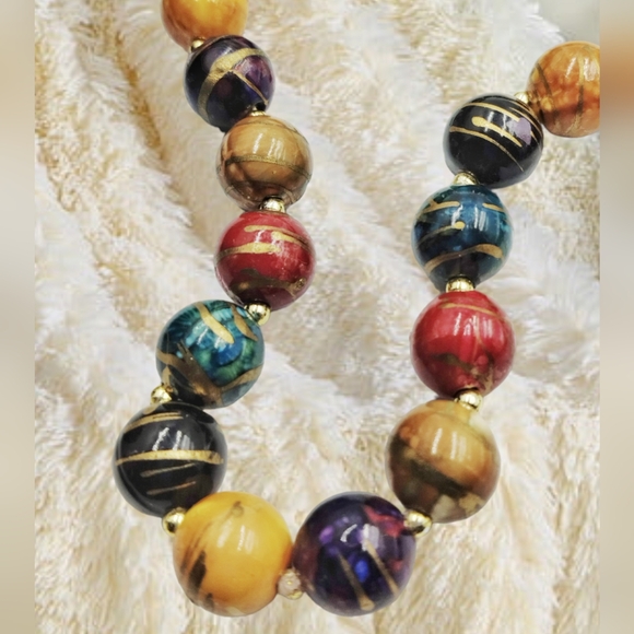 Handpainted Multicolor Beads Necklace - Picture 7 of 12